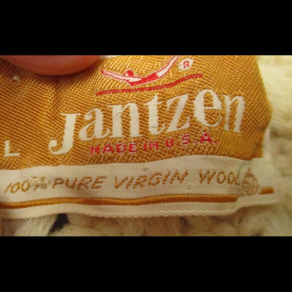 vtg 70s JANTZEN Sweater Sz M Ivory Virgin Wool Chunky Knit USA Fishermans - Picture 5 of 9